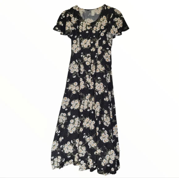 Vintage Daisy Print Button Front Midi / Maxi Dress Size Small - Picture 1 of 6